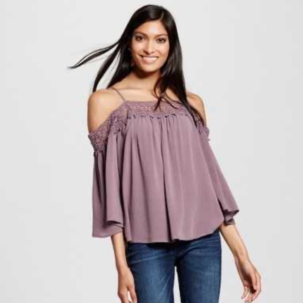 Plum Purple Off Shoulder Lace Trim Boho Top